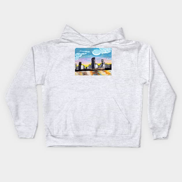 Beautiful Brisbane City Painting Kids Hoodie by annaleebeer